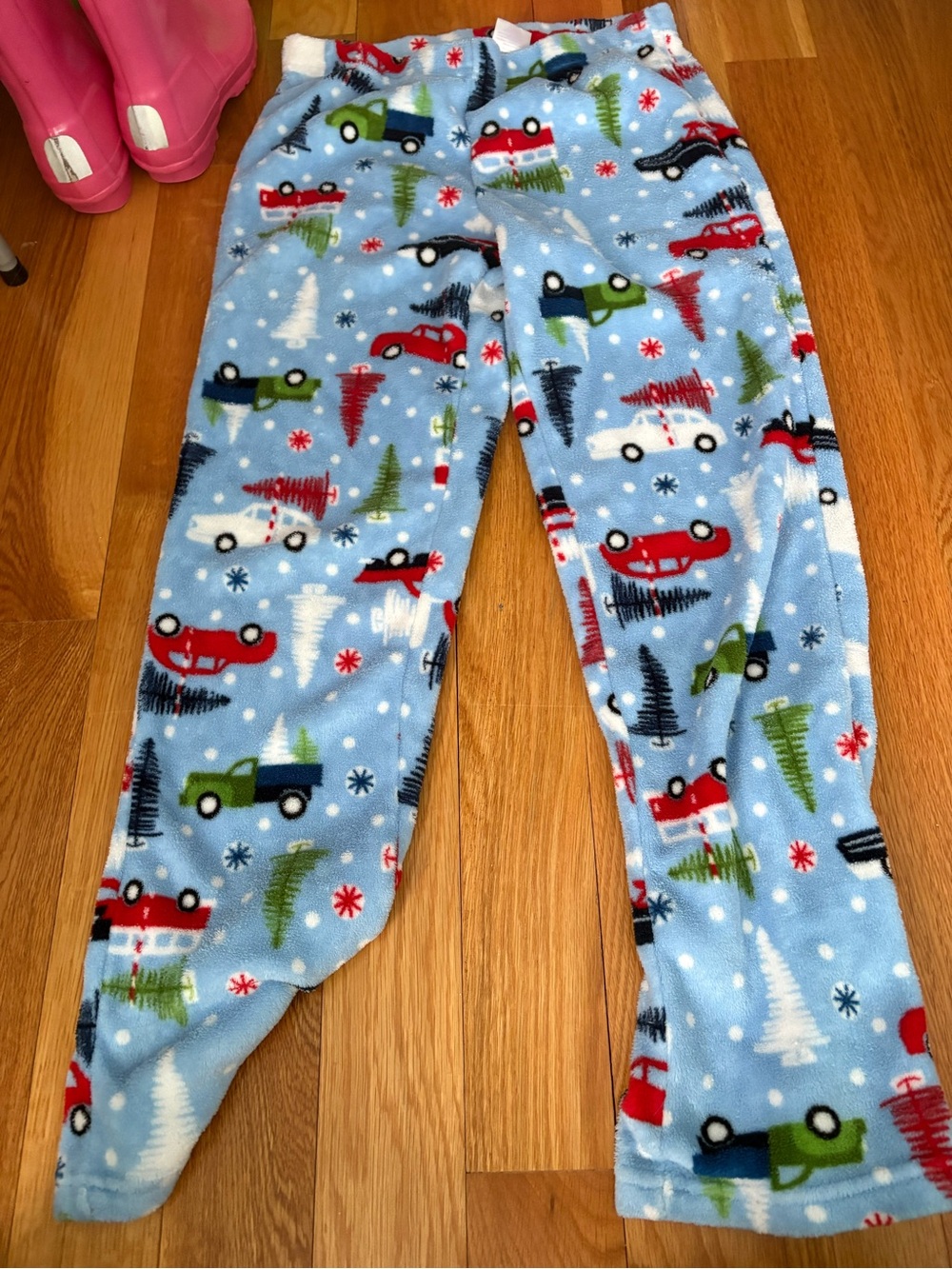 Women’s Fleece Pajama Pants - Light Blue Holiday Trucks